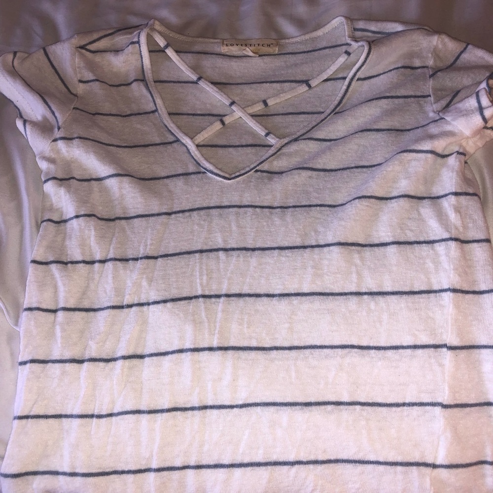 White swoop neck stripes shirt